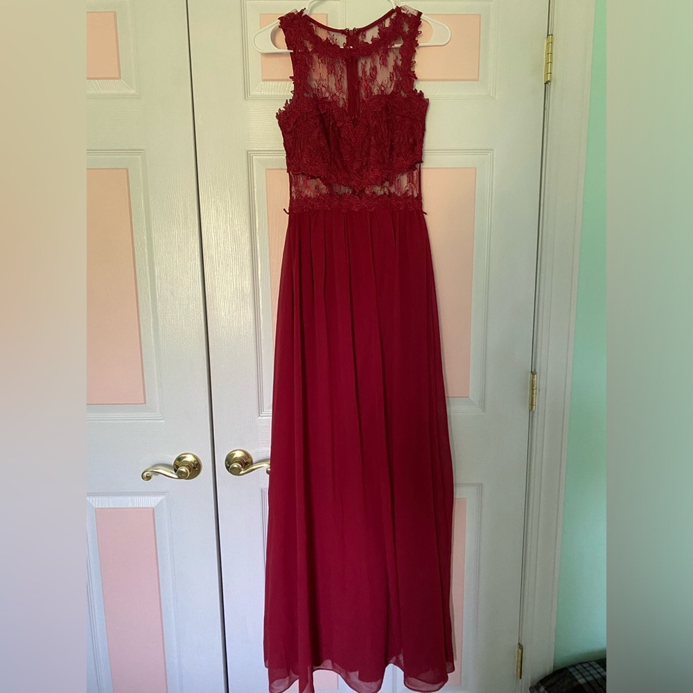 Floor length red prom dress